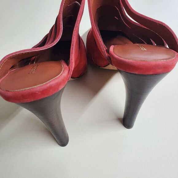 Rebecca Minkoff Red Suede Mule Heels Womens 8 Pointed Toe Cut Outs Strappy Sexy - Picture 6 of 7